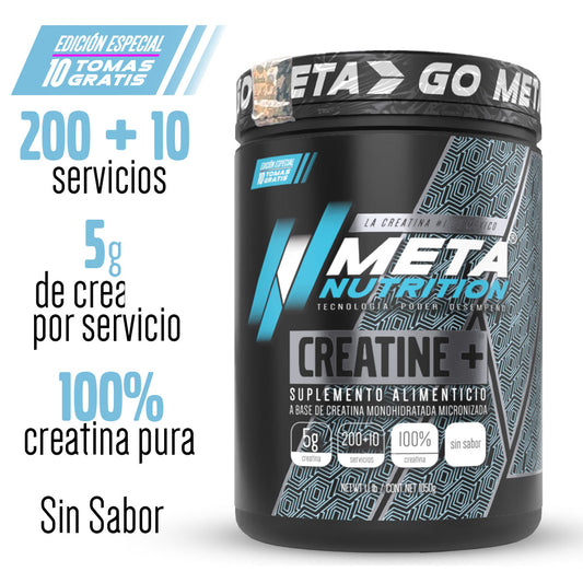 Creatine+ Meta Nutrition| 200 servicios + 10 GRATIS, 1050g Alta Pureza
