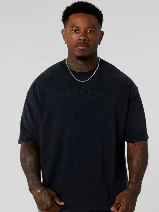 YOUNGLA 4219 - Playera con mangas negra logo younla frente