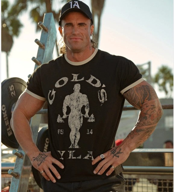 YOUNGLA 4009 - Golds Gym Ringer Tees Negra con blanco