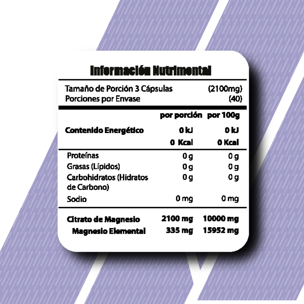 Citrato de Magnesio Premium, Meta Nutrition 120 caps. 40 servicios de 2100mg
