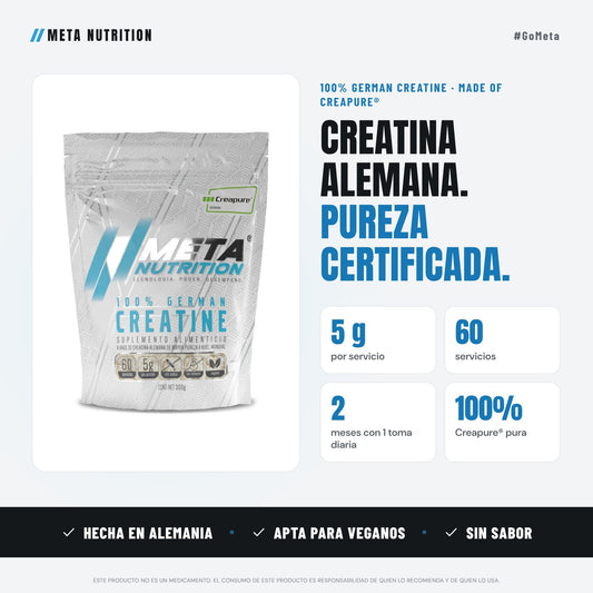 100% German Creatine (Creapure®), Meta Nutrition, 60 servicios