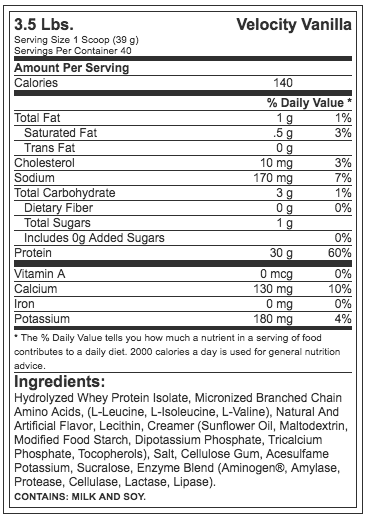 Tabla Nutrimental Platinum Hydrowhey Optimum Nutrition Proteina Isolate