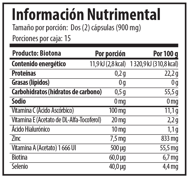 Biotina + Ácido Hialurónico 30 Cápsulas