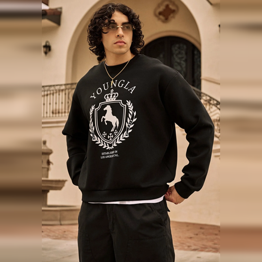 YOUNGLA 5075 Old Money Crewneck Sudadera Negra