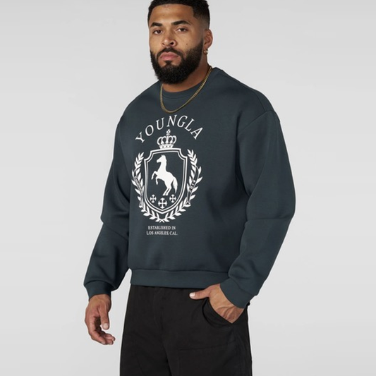 YOUNGLA 5075 Old Money Crewneck Sudadera Verde Oscuro