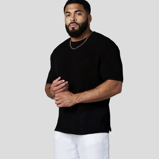 YOUNGLA 4324 Beach Club Knit Tee Playera Tejida Negra