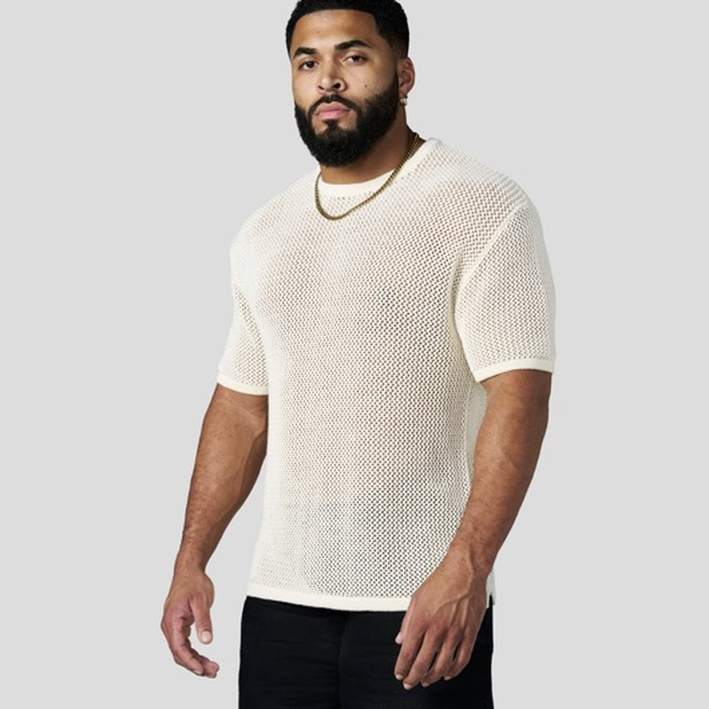YOUNGLA 4324 Beach Club Knit Tee Playera Tejida Blanco Hueso