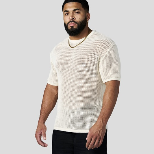 YOUNGLA 4324 Beach Club Knit Tee Playera Tejida Blanco Hueso