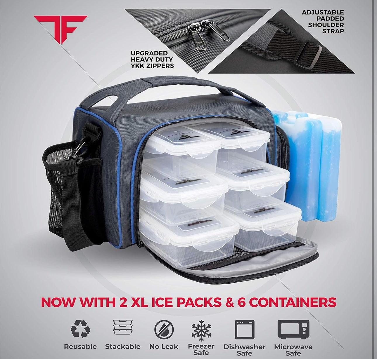 Lonchera Termica ThinkFit para 6 comidas Azul-Negra