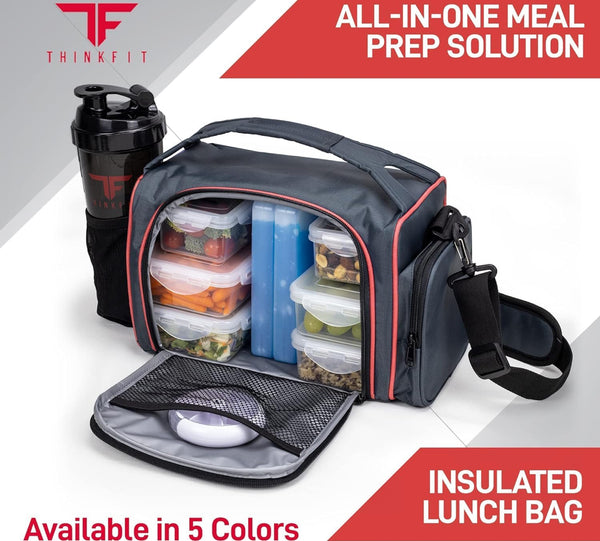 Lonchera Termica ThinkFit para 6 comidas Negra-Rojo