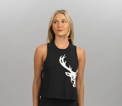 Playera Bucked Up Cropped Muscle Tank Negra con blanco