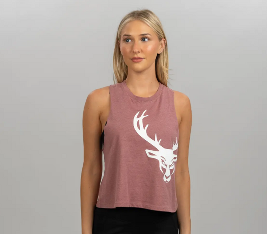 Playera Bucked Up Cropped Muscle Tank rosa con blanco