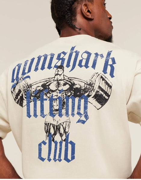 GS Playera Oversized Beige con estampado azul