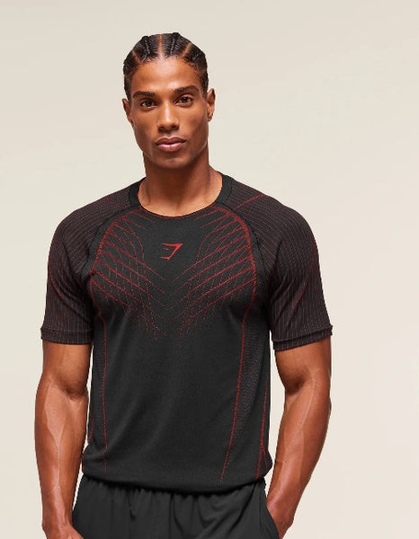 GS Playera stretch Apex Seamless T-Shirt negra-rojo