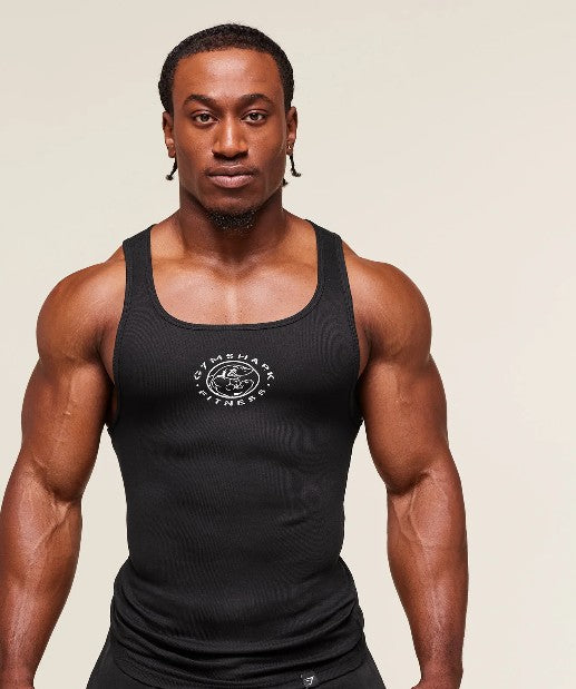 GS Playera sin mangas negra logo blanco