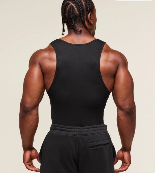 GS Playera sin mangas negra logo blanco