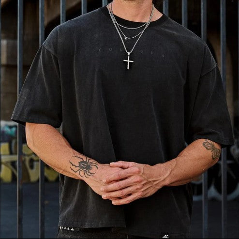 YOUNGLA 4219 - Playera con mangas  negra logo younla frente