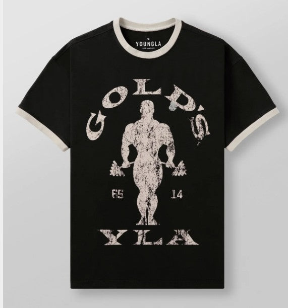 YOUNGLA 4009 - Golds Gym Ringer Tees Negra con blanco