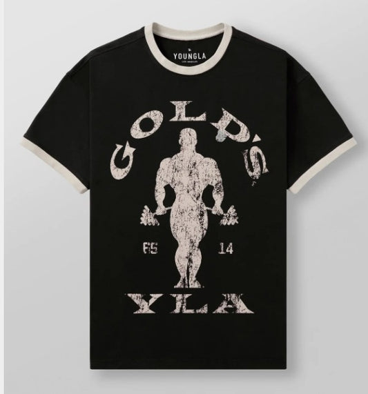 YOUNGLA 4009 - Golds Gym Ringer Tees Negra con blanco