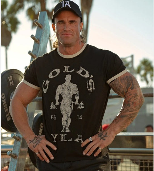 YOUNGLA 4009 - Golds Gym Ringer Tees Negra con blanco