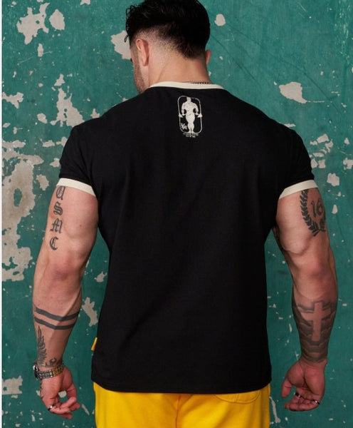 YOUNGLA 4009 - Golds Gym Ringer Tees Negra con blanco