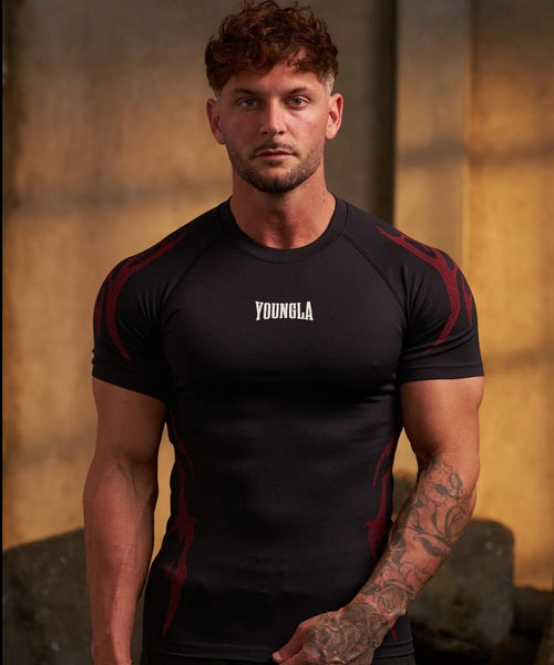 YOUNGLA 4067 - Gothic Compression Tees Negra con rojo