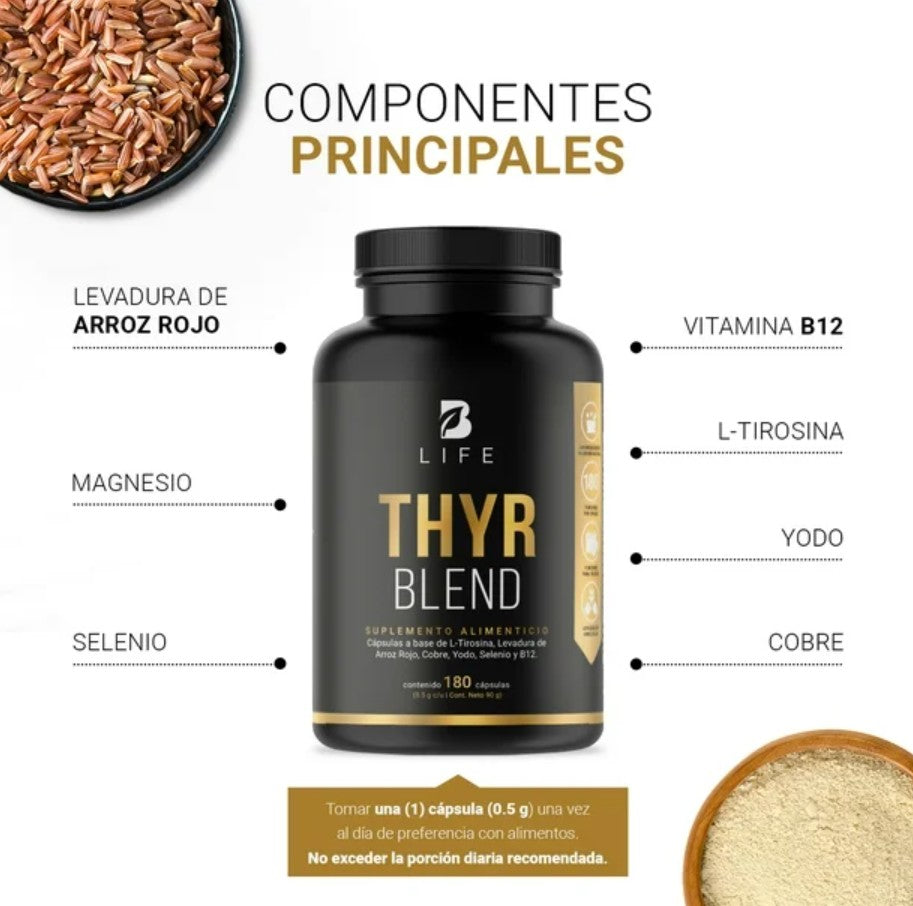 THYR- Mezcla de L-Tirosina, Cobre, Selenio, Yodo, Levadura de Arroz Rojo y B12 | 180 cápsulas