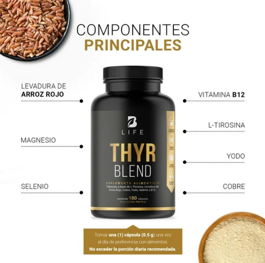 THYR- Mezcla de L-Tirosina, Cobre, Selenio, Yodo, Levadura de Arroz Rojo y B12 | 180 cápsulas
