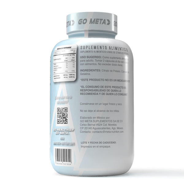 Citrato de Potasio Premium, Meta Nutrition 60 servicios de 1000mg