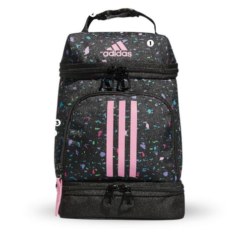 Lonchera Adidas con aislante térmico colores degradados negra rosa decorada