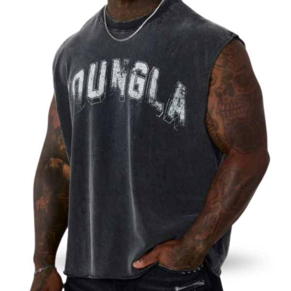 YOUNGLA 3054 - Playera sin mangas gris Scuffed Cloud Cut-offs