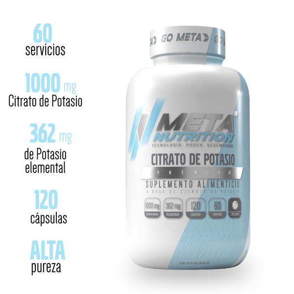 Citrato de Potasio Premium, Meta Nutrition 60 servicios de 1000mg