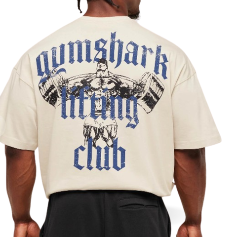 GS Playera Oversized Beige con estampado azul