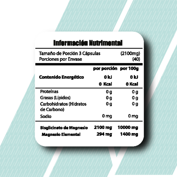 Glicinato de Magnesio Premium, Meta Nutrition 120 caps. 40 servicios 2100mg.