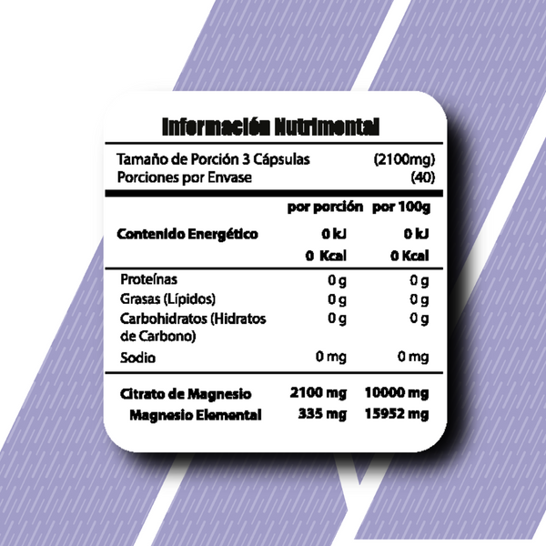 Citrato de Magnesio Premium, Meta Nutrition 120 caps. 40 servicios de 2100mg