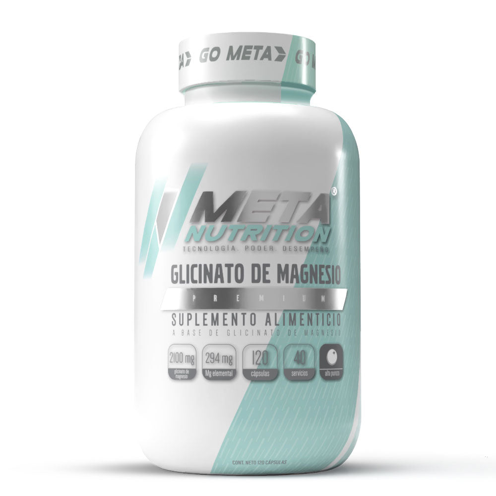 Glicinato de Magnesio Premium, Meta Nutrition 120 caps. 40 servicios 2100mg.