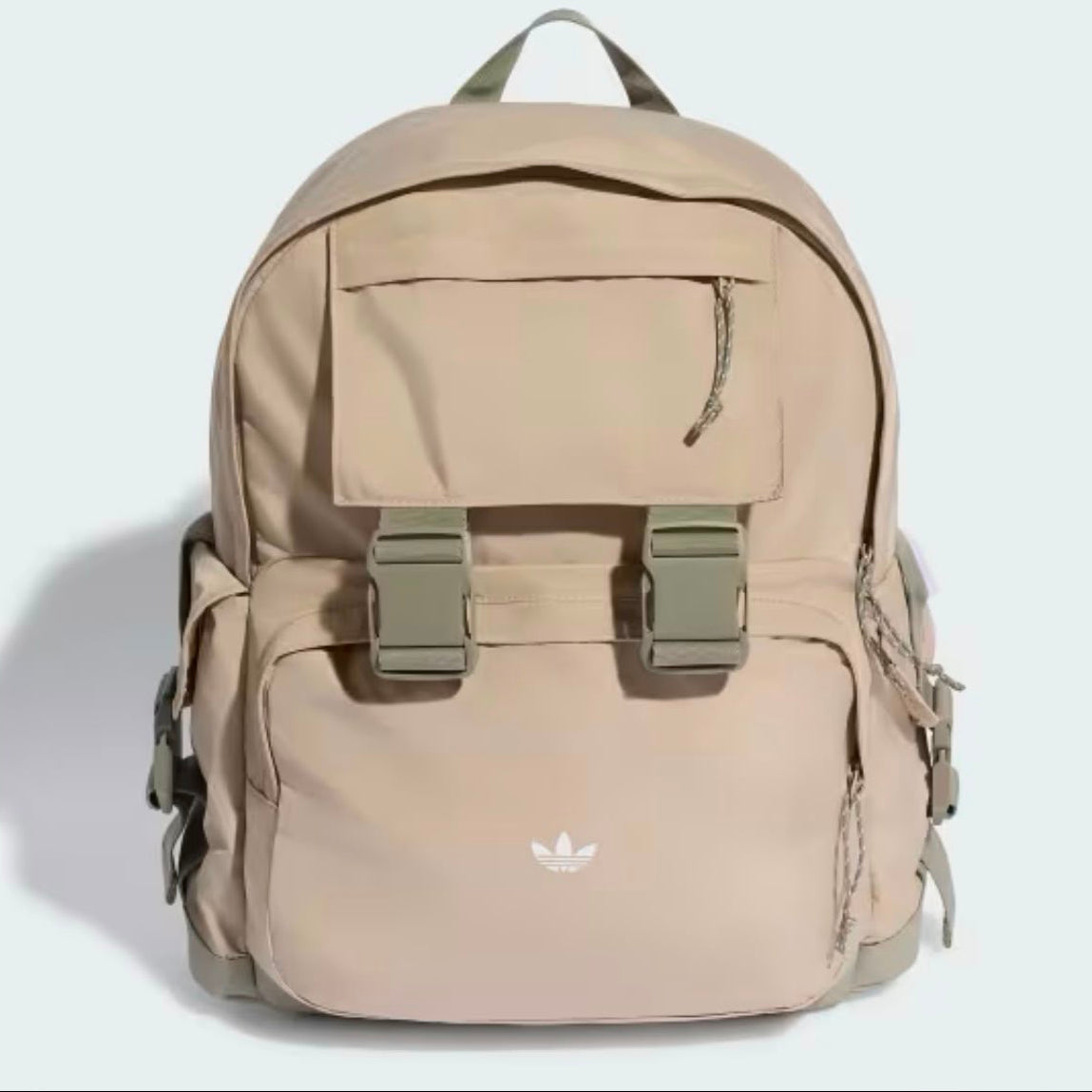 Mochila Adidas, Beige con clips centrales.