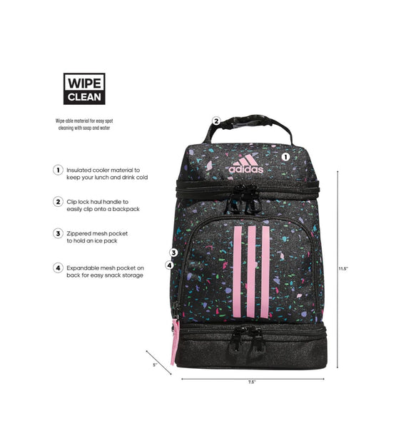 Lonchera Adidas con aislante térmico colores degradados negra rosa decorada