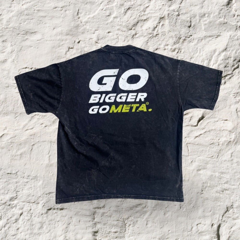 Playera Go Bigger Oversize 100% algodón Negra Mineral Wash