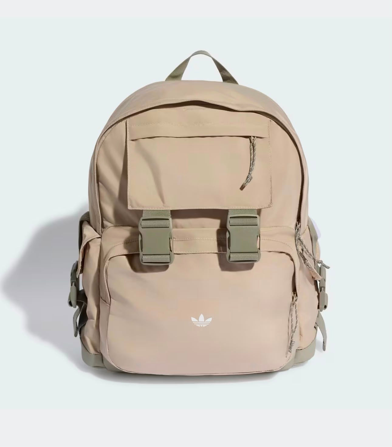 Mochila Adidas, Beige con clips centrales.