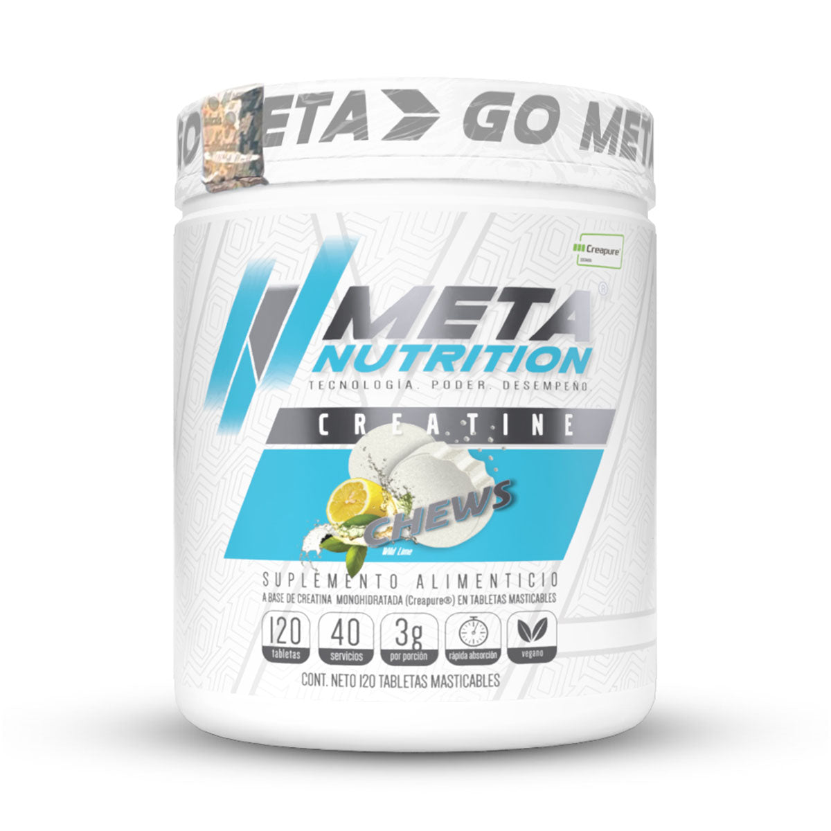 Creatine Chews Meta Nutrition made with Creapure -1 servicio 3 tabletas.
