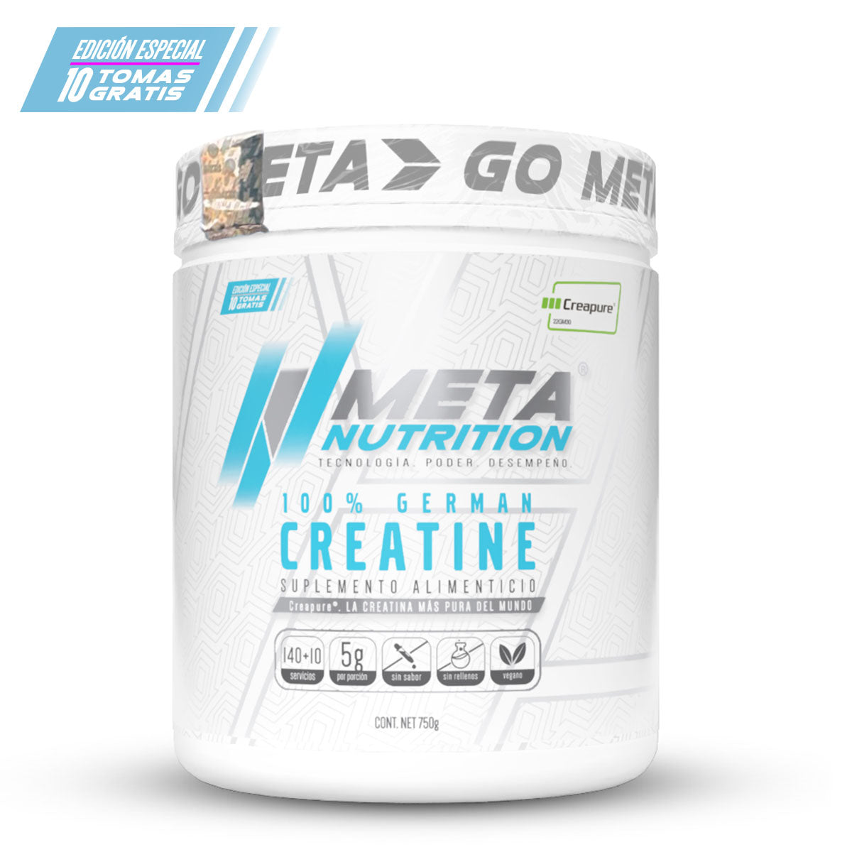 100% German Creatine (Creapure®), Meta Nutrition, 140 servicios + 10 GRATIS