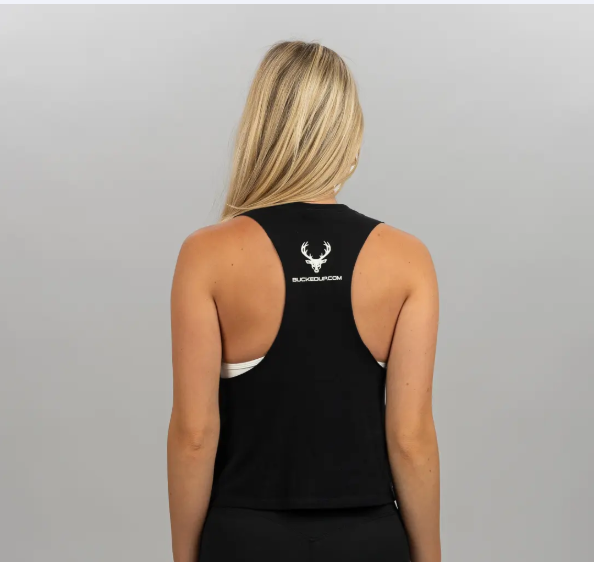 Playera Bucked Up Cropped Muscle Tank Negra con blanco