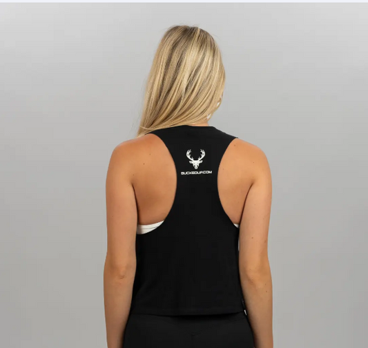 Playera Bucked Up Cropped Muscle Tank Negra con blanco
