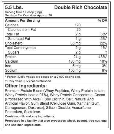 Tabla Nutrimental Nitrotech 100% Whey Gold MuscleTech Proteina Whey