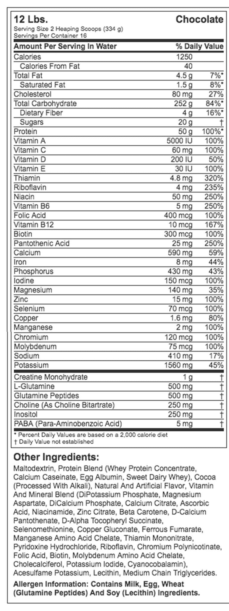 Tabla Nutrimental Serious Mass Optimum Nutrition Ganador