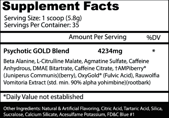 Tabla Nutrimental Psychotic Gold Insane Labz Preentreno