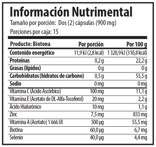 Biotina + Ácido Hialurónico 30 Cápsulas