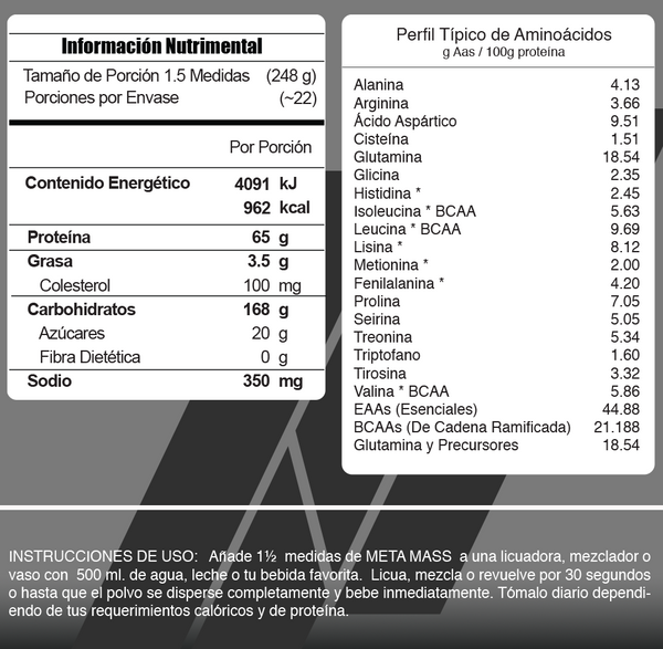 Meta Mass 12 lb, Alto en Proteína