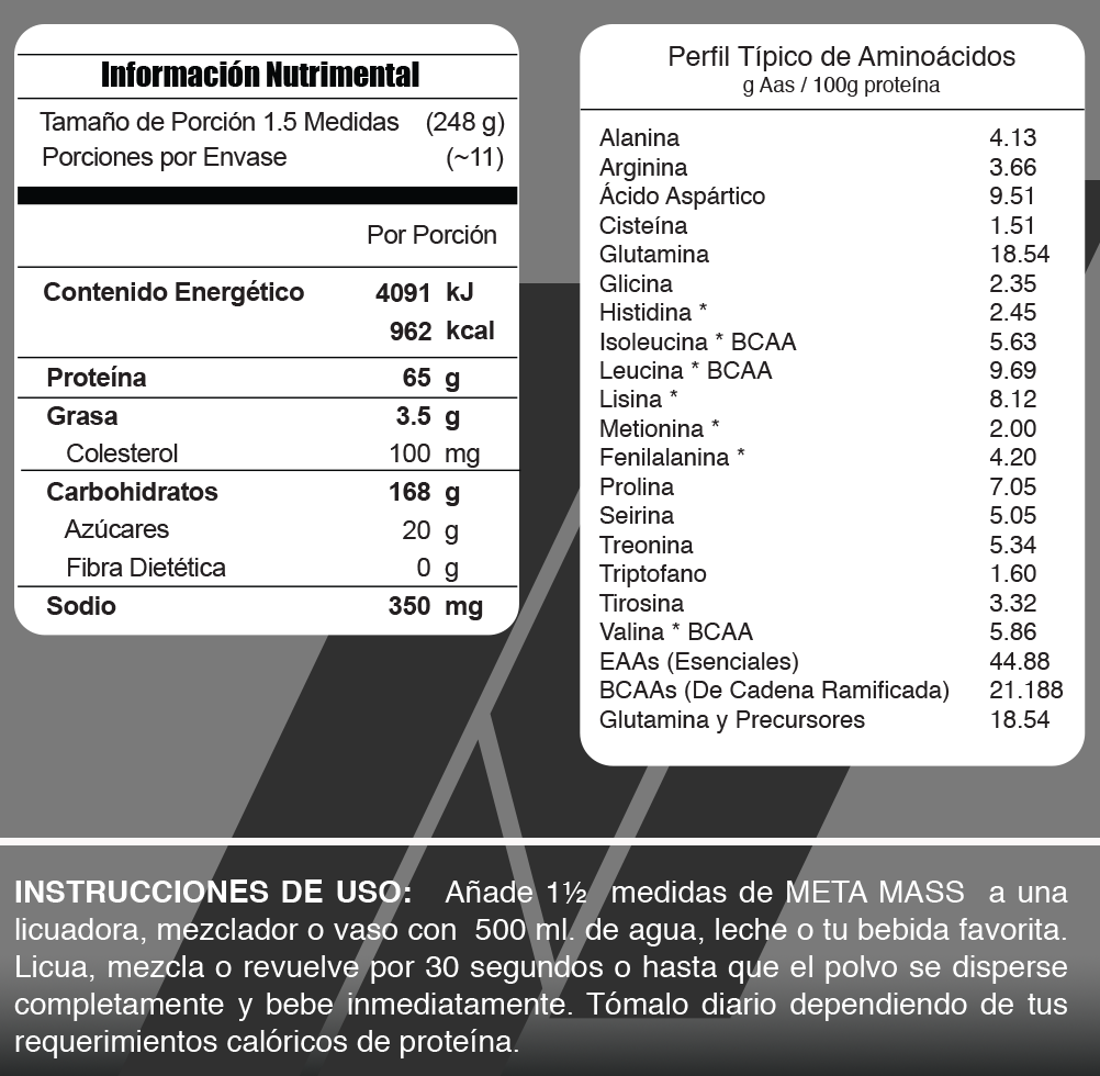Meta Mass 6 lb, Alto en Proteína
